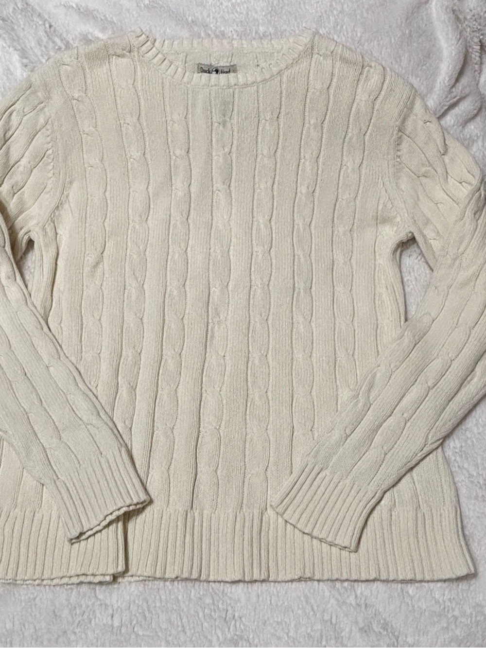 Vintage Y2K Duck Head Cream Cable Knit 100% Cotton Crewneck Sweater